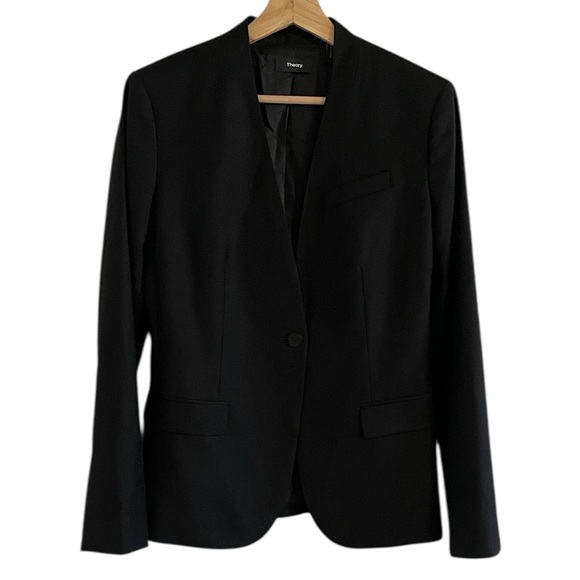 Theory Collarless Staple Jacket Blazer Sleek Flannel Women’s Size 6 Wool Black - Picture 2 of 8